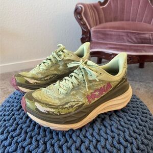 Hoka Women's Green and Pink Camouflage Sneakers